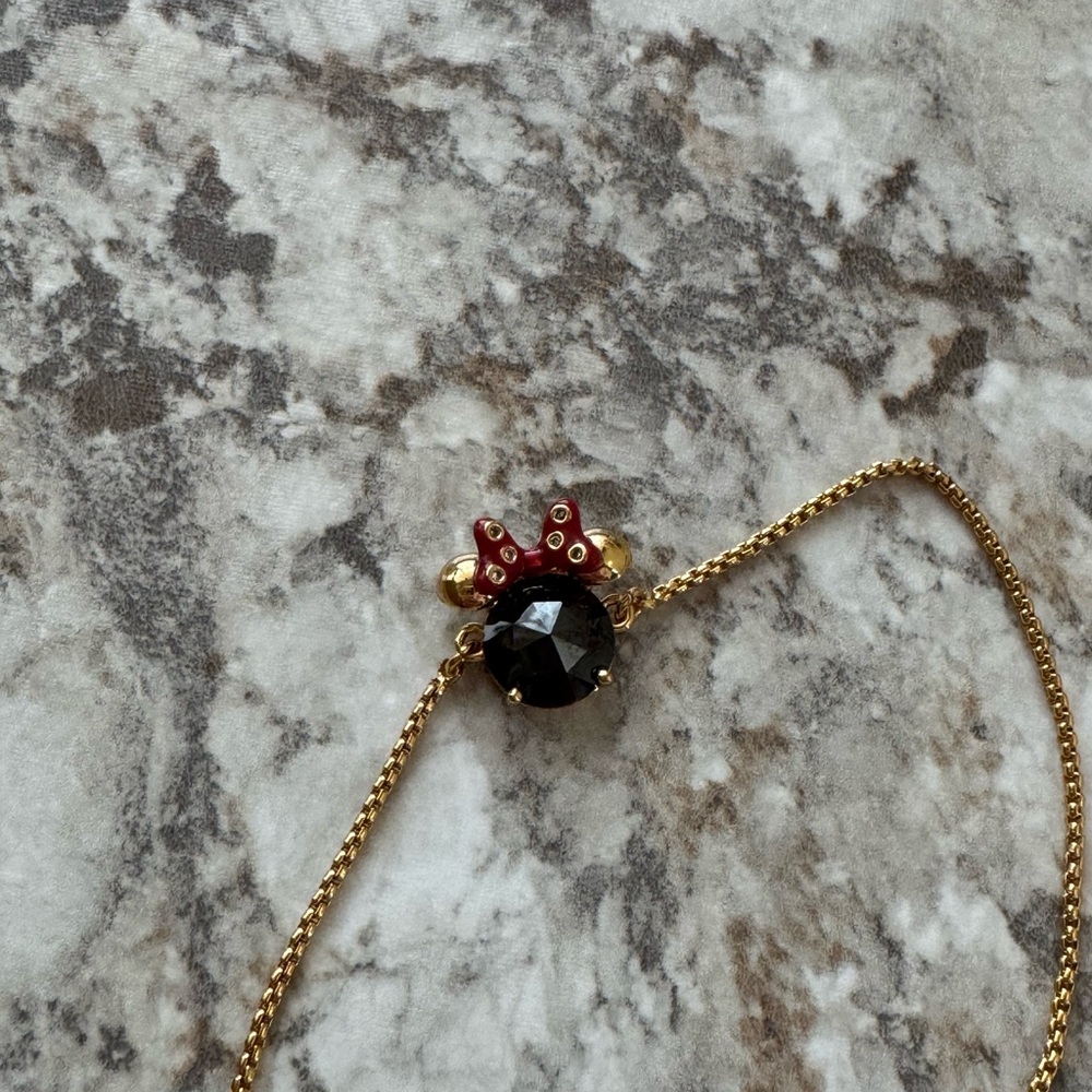NWT Disney Kate Spade Minnie Mouse Gold Slider Adjustable Bracelet - Picture 2 of 3